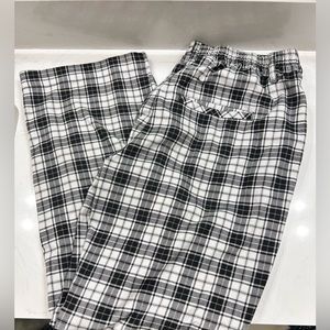 Plaid flowy leg stretchy waist pants